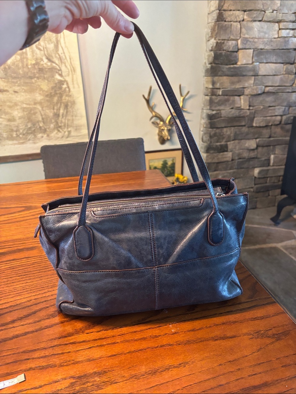 HOBO Friar Bag Vintage Women's Navy Leather Shoulder Bag in Dark Brown - Picture 3 of 16